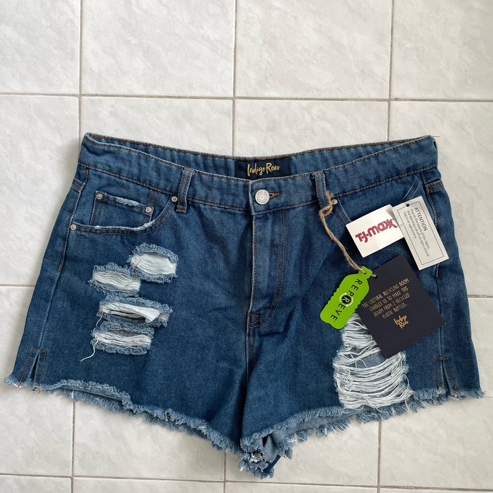Indigo Women's Ripped Jean Shorts - Blue